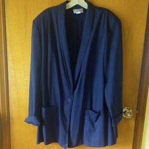 JP Collections Plus Size 20 Navy Blue Polyester & Rayon Blazer w/ Pockets
